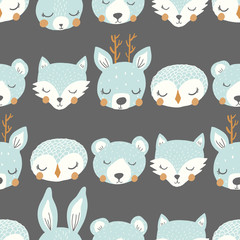 vector sleepy animal stripe blue and gray repeat pattern background - 202418451