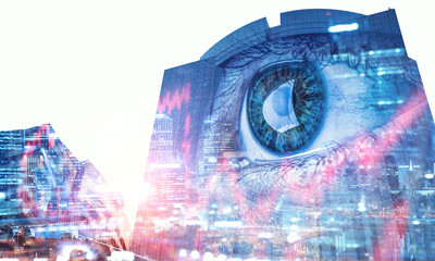 Human eye and cityscape