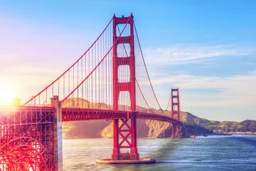 Poster Scenic Golden Gate Bridge in San Francisco, California, USA, during sunset © ronniechua