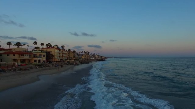 Evening sunset drone shot over the beach