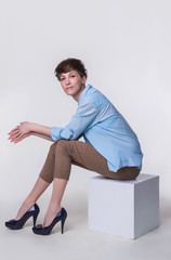 high fashion portrait of young elegant woman. Studio shot