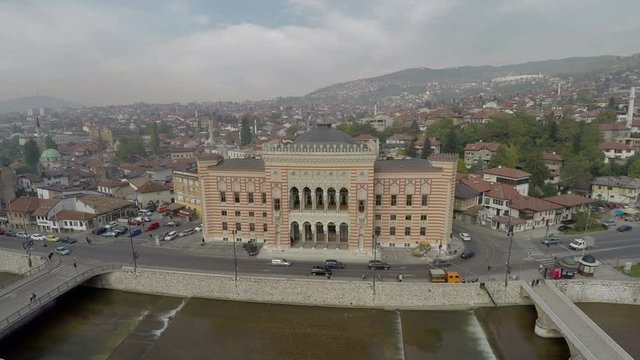 Aerial of the City Hall and Obala Kulina Bana street