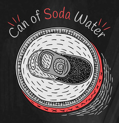 Can of soda water on the chalkboard background