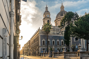 Catania, sicily, italy, view of the main baroque church of saint Agatha from the street Vittorio Emanuele II