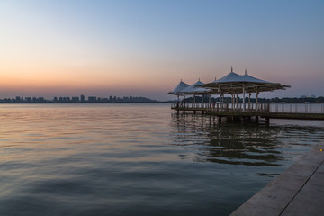 Obraz premium urban skyline and modern buildings at dusk, cityscape of China.