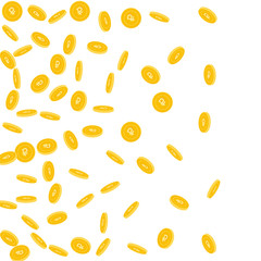 Russian ruble coins falling. Scattered sparse RUB coins on white background. Valuable left gradient vector illustration. Jackpot or success concept.