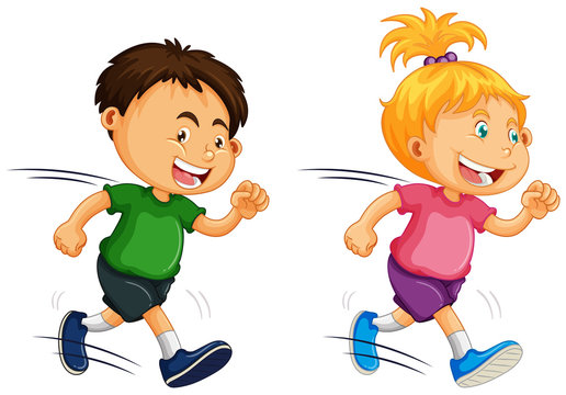 Kids Running On White Background