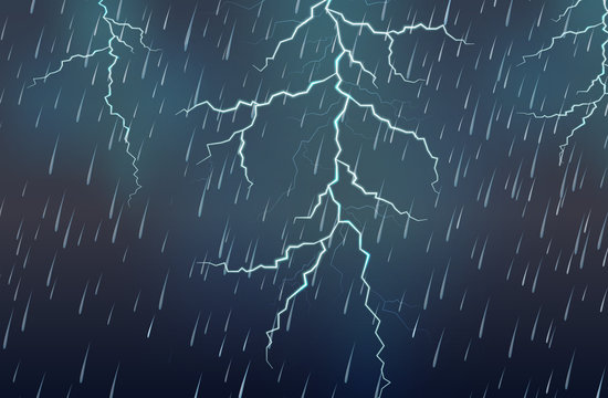 Lightning Strike and Rain Thunderstorm