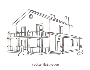 vector sketch of wooden house
