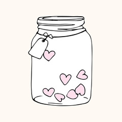 jar with hearts, doodle sketch