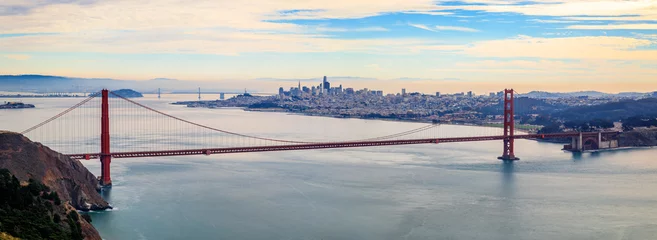 Keuken foto achterwand Golden Gate Bridge Panorama van de Golden Gate-brug met de skyline van San Francisco op de achtergrond