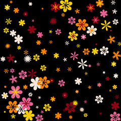 Fototapeta na wymiar Cute Floral Pattern with Simple Small Flowers for Greeting Card or Poster. Naive Daisy Flowers in Primitive Style. Vector Background for Spring or Summer Design.