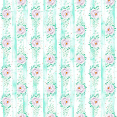 Watercolor striped seamless floral background in light purple and mint green colors