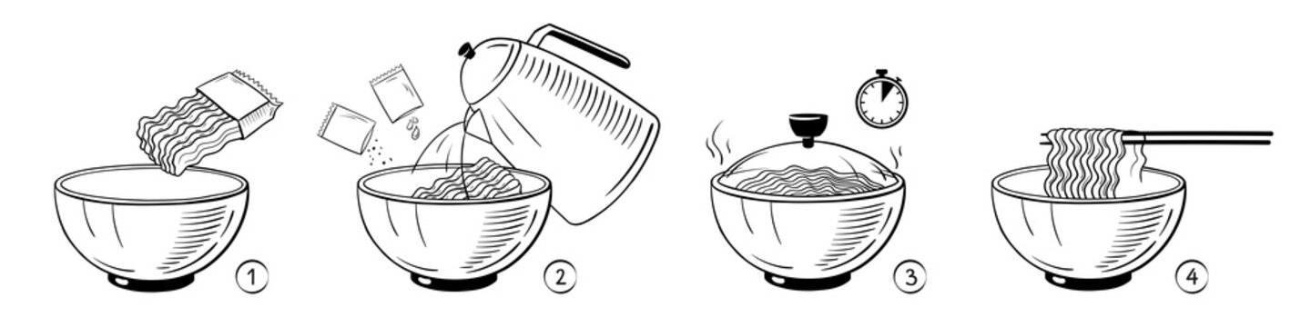 Steps how to cook pasta. Vector illustration.