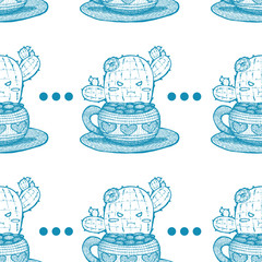 Line Art of Cute Pouting Cactus