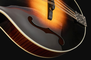 Mandolin isolated on black background. Music concept.