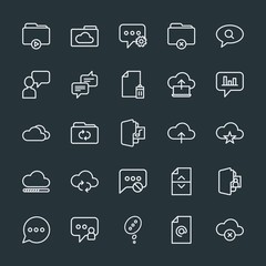 Modern Simple Set of cloud and networking, chat and messenger, folder, files Vector outline Icons. Contains such Icons as office,  user and more on dark background. Fully Editable. Pixel Perfect.