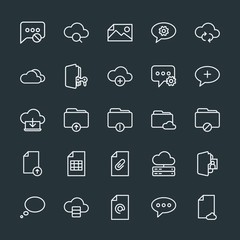 Modern Simple Set of cloud and networking, chat and messenger, folder, files Vector outline Icons. Contains such Icons as  technology,  file and more on dark background. Fully Editable. Pixel Perfect.