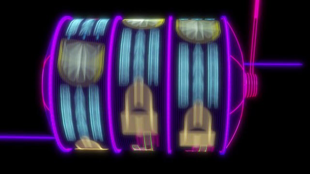 Neon slot machine hitting a 777 jackpot. UHD - 4K - 3D Rendering