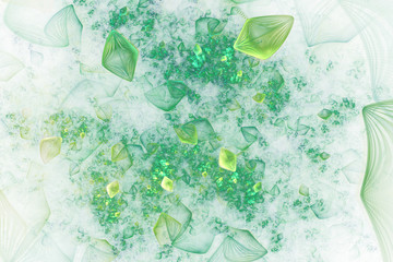 Abstract chaotic textured green shapes. Fantasy fractal design. Digital art. 3D rendering.