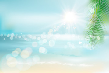 Fototapeta na wymiar View of a tropical beach. Vector Illustration.