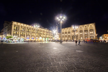 Fototapeta na wymiar Piazza Duomo / Cathedral Square with Town Hall building, Catania