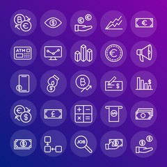 Modern Simple Set of business, money, charts Vector outline Icons. Contains such Icons as  speaker, money,  usd,  growth, cash, business and more on gradient background. Fully Editable. Pixel Perfect.