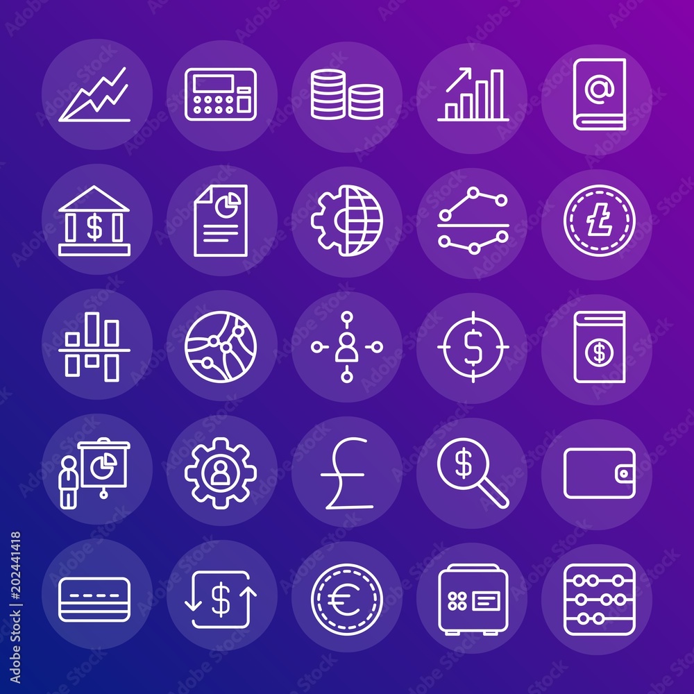 Poster modern simple set of business, money, charts vector outline icons. contains such icons as security, 