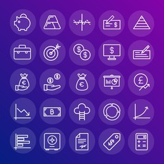 Modern Simple Set of business, money, charts Vector outline Icons. Contains such Icons as  payment,  label,  financial,  banking,  graph and more on gradient background. Fully Editable. Pixel Perfect.