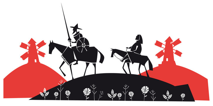 Don Quixote and Sancho Panza vector illustration