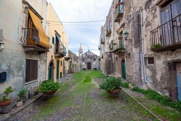 Lipari old town narrow street, Sicily, Italy