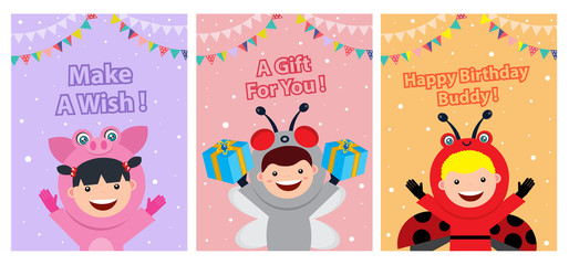 birthday card with kids in animal costume