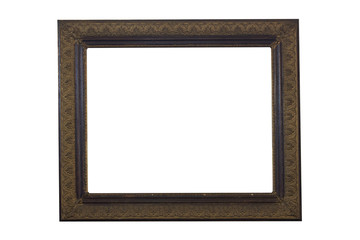 Wooden Ornate Picture Frame Isolated On White Background. Antique and Vintage Objects