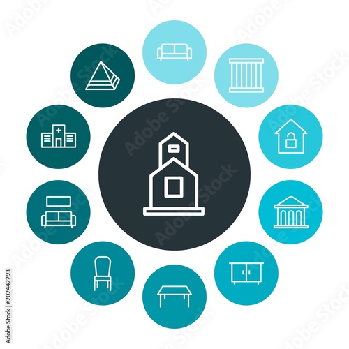 Buildings Furniture Infographic Colorful Outline Icons Set