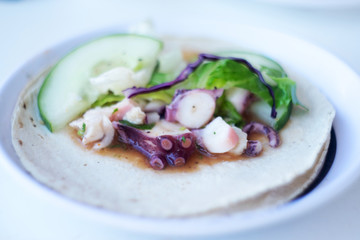 Traditional Octopus Tacos with Onion, Coriander, and Lime