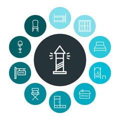 buildings, furniture Infographic Colorful outline Icons Set. Contains such Icons as  beacon, makeup, bunk,  house,  frame, bar, furniture,  real,  clothing and more. Fully Editable. Pixel Perfect