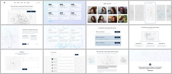 Fototapeta na wymiar Vector templates for website design, minimal presentations, portfolio. UI, UX, GUI. Design of headers, dashboard, contact forms, features, pricing, e-commerce page, blog etc. Social network concept.