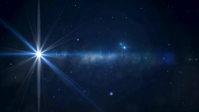 Star Field - animated motion background of star field and lens flares. Animation of a bright star