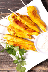 chicken skewer with curcuma and curry