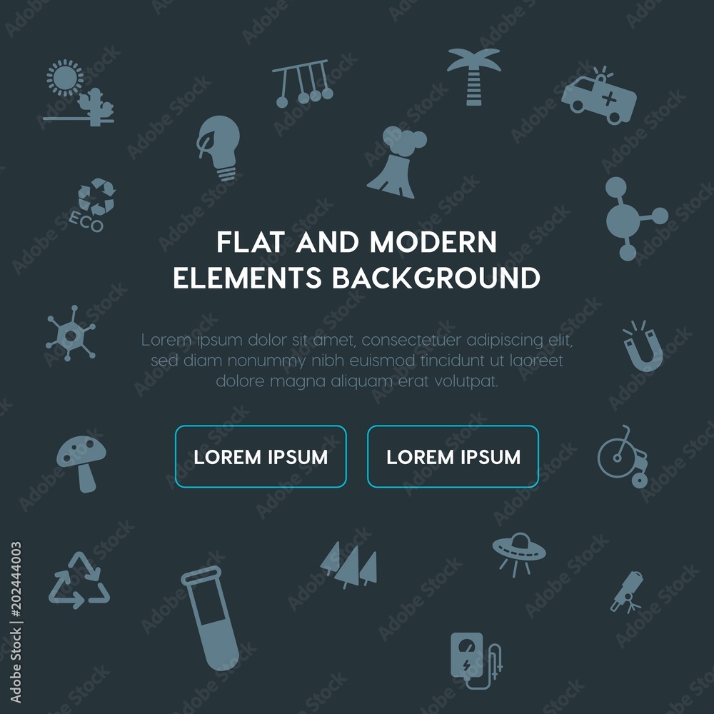 Poster health, science, nature fill vector icons and elements background concept on dark background.multipu