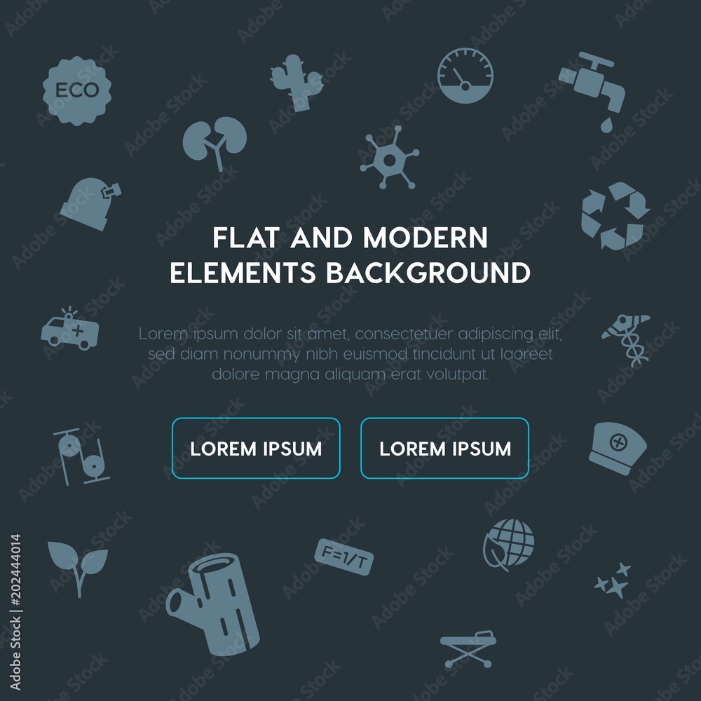 Poster health, science, nature fill vector icons and elements background concept on dark background.multipu