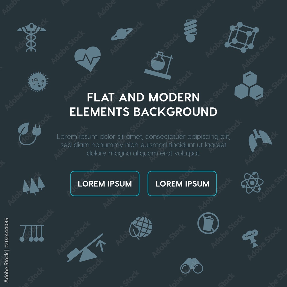 Poster health, science, nature fill vector icons and elements background concept on dark background.multipu
