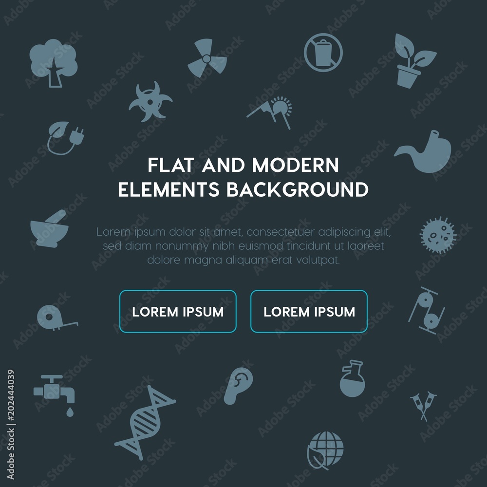 Poster health, science, nature fill vector icons and elements background concept on dark background.multipu