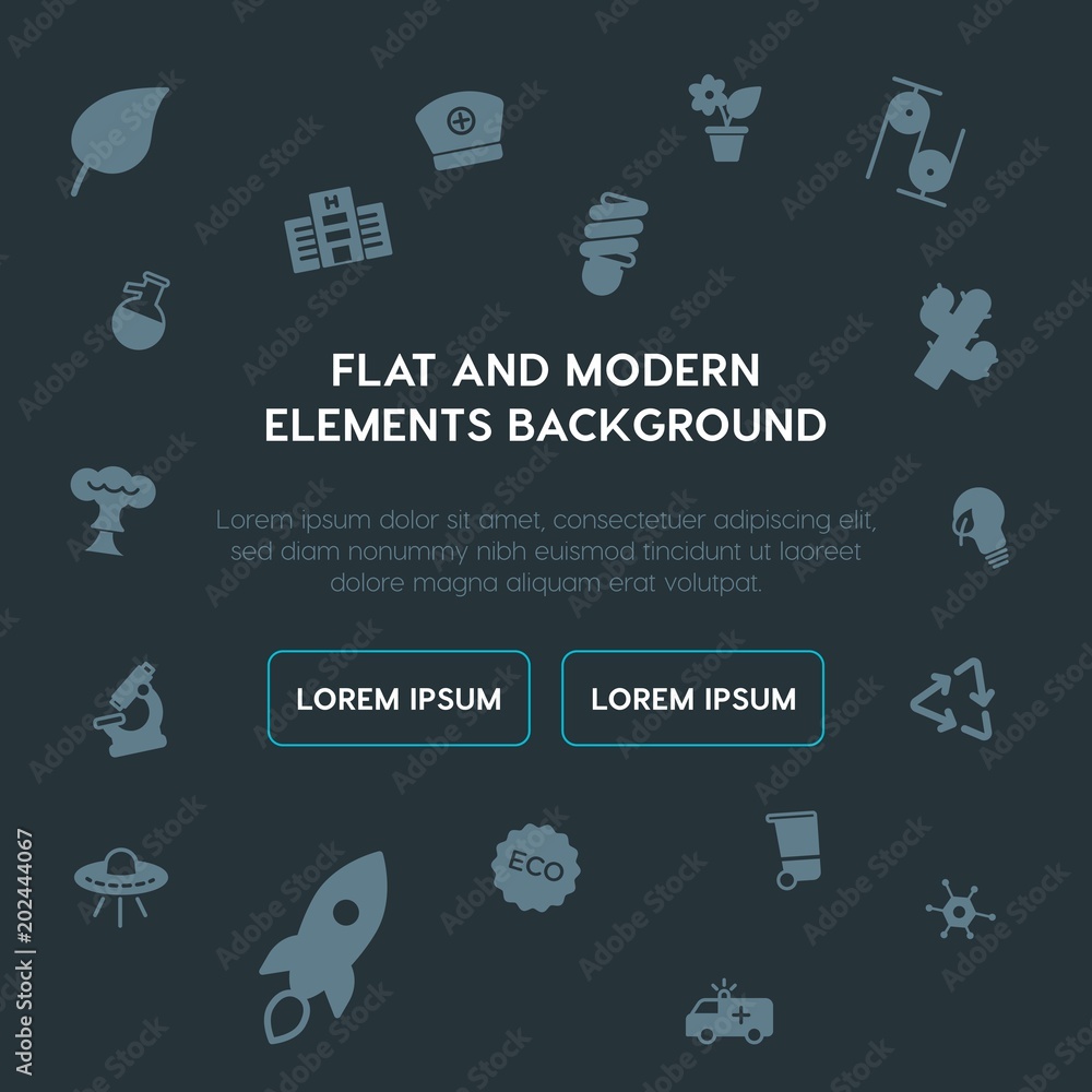 Poster health, science, nature fill vector icons and elements background concept on dark background.multipu