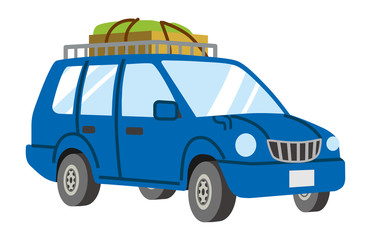 Blue car loaded Luggage