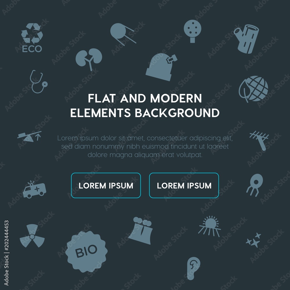 Poster health, science, nature fill vector icons and elements background concept on dark background.multipu