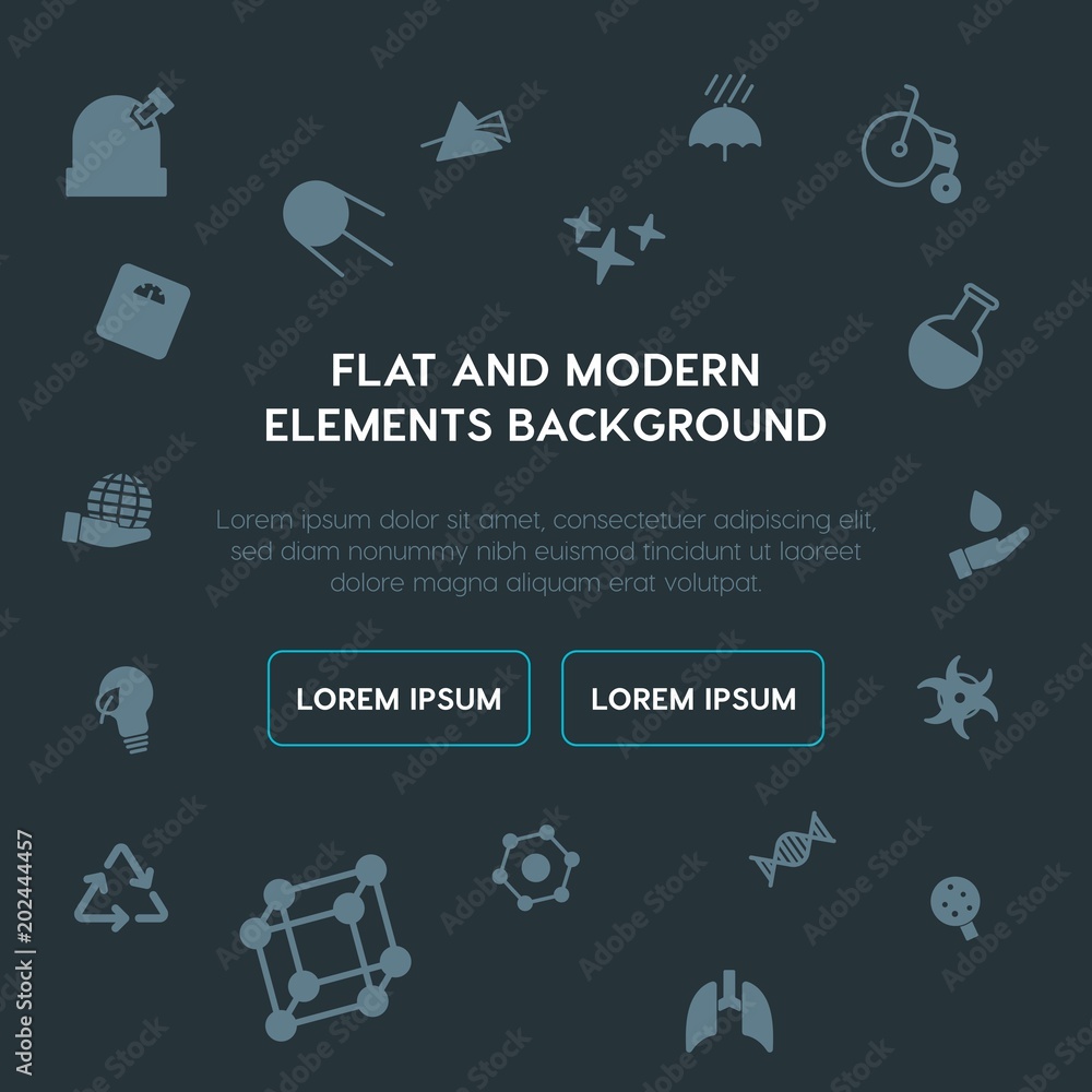 Poster health, science, nature fill vector icons and elements background concept on dark background.multipu