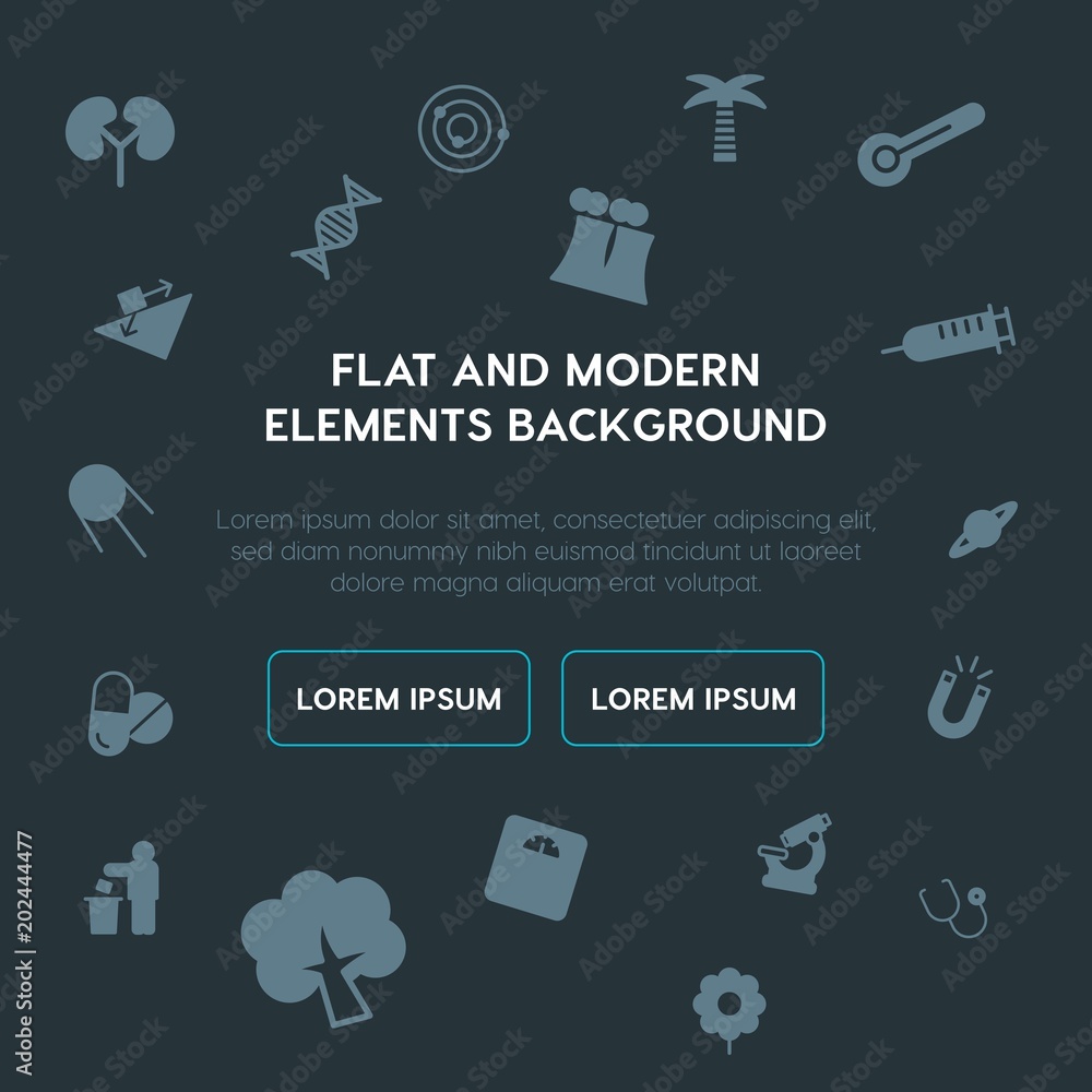 Poster health, science, nature fill vector icons and elements background concept on dark background.multipu
