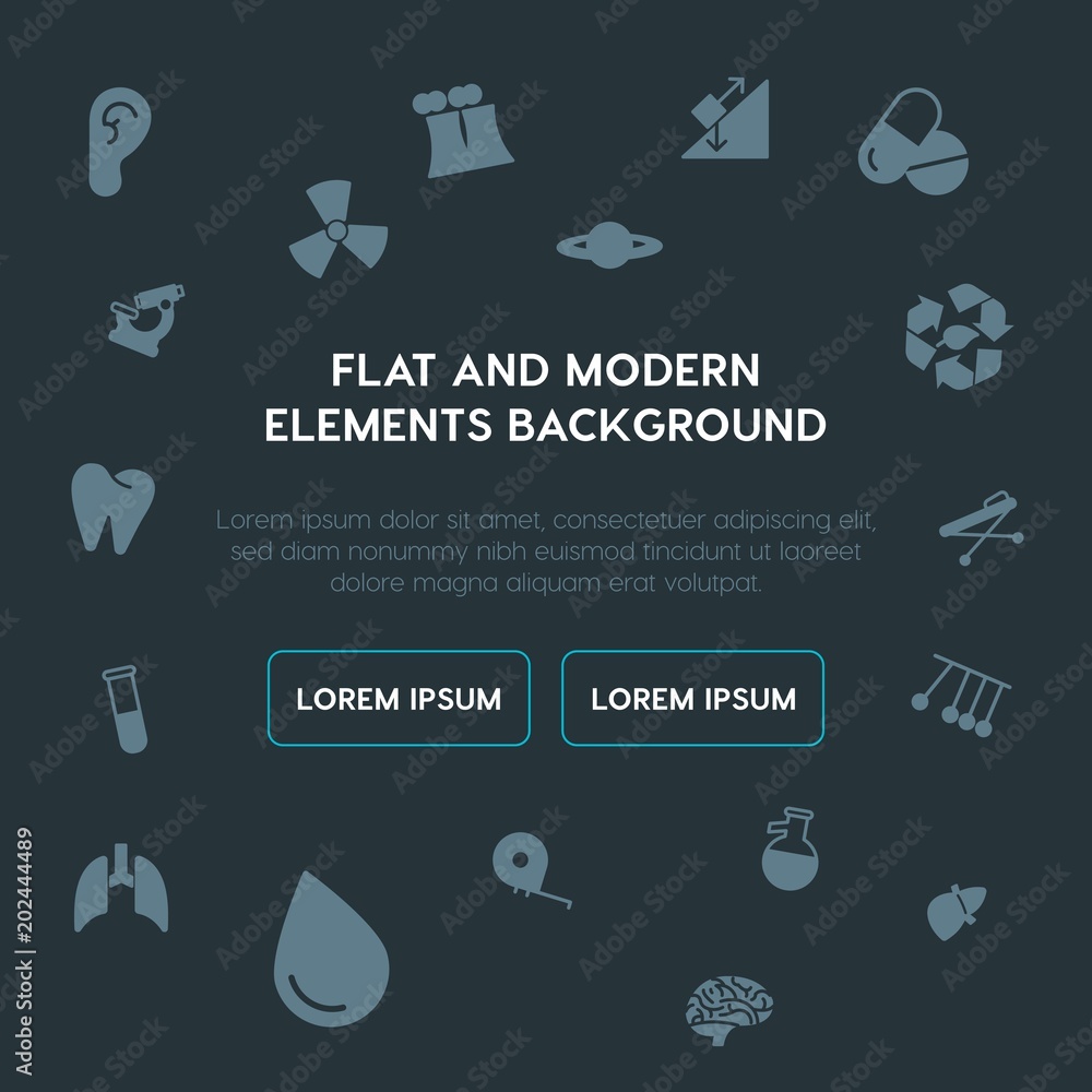 Poster health, science, nature fill vector icons and elements background concept on dark background.multipu