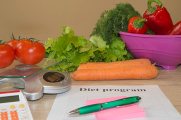 Healthy natural organic food diet, ripe harvest. Low-calorie fruit and vegetables diet. Weight control concept